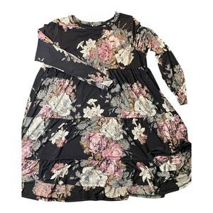 Glitzy Girlz Black Floral Long Sleeve Tiered Ruffle Maxi Dress Size X Large